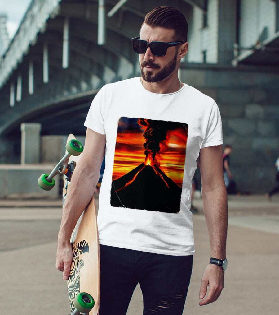 Volcanic Eruption Sunset Landscape Volcano Erupting At Dusk T-Shirt
