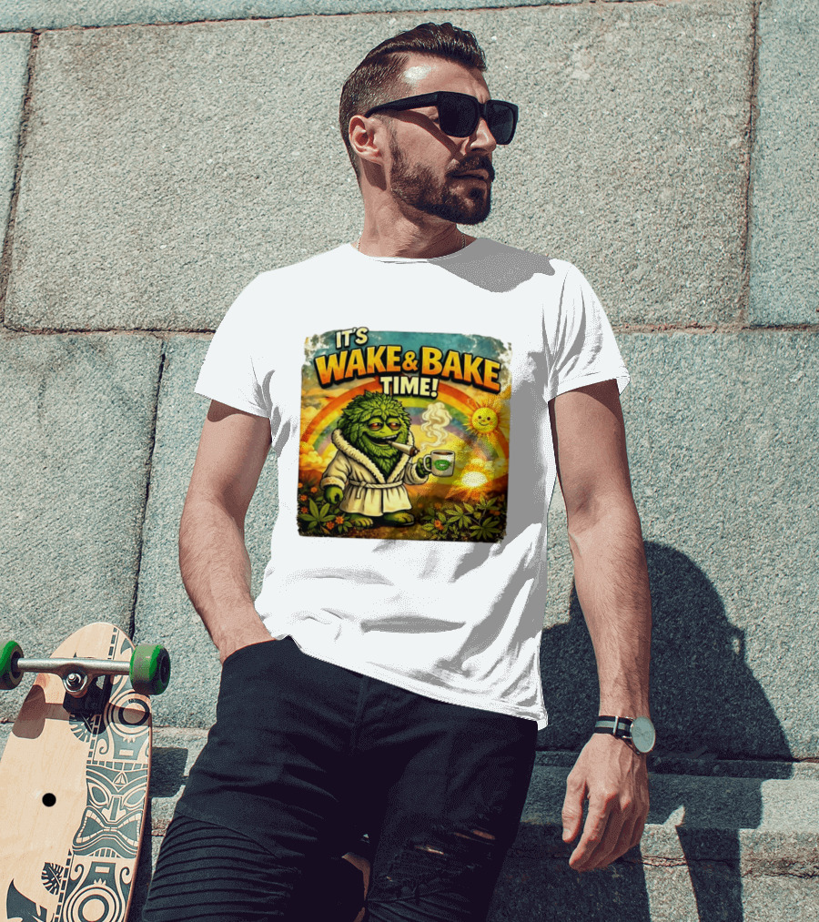 It's Wake And Bake Time Chief Greenbud Smoking Rainbow Sun Cannabis T-Shirt
