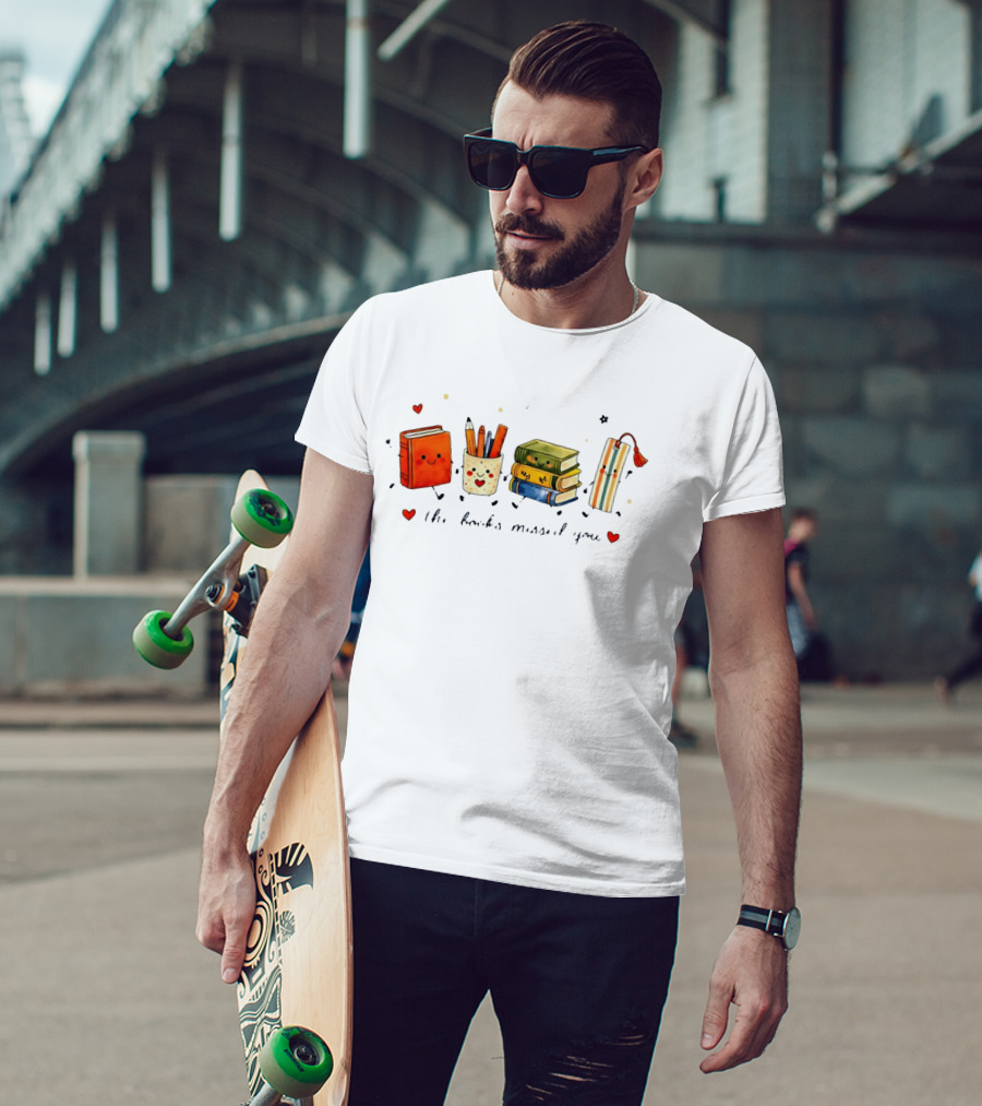 The Books Missed You Cute Reading Theme With Smiling Stationery T-Shirt