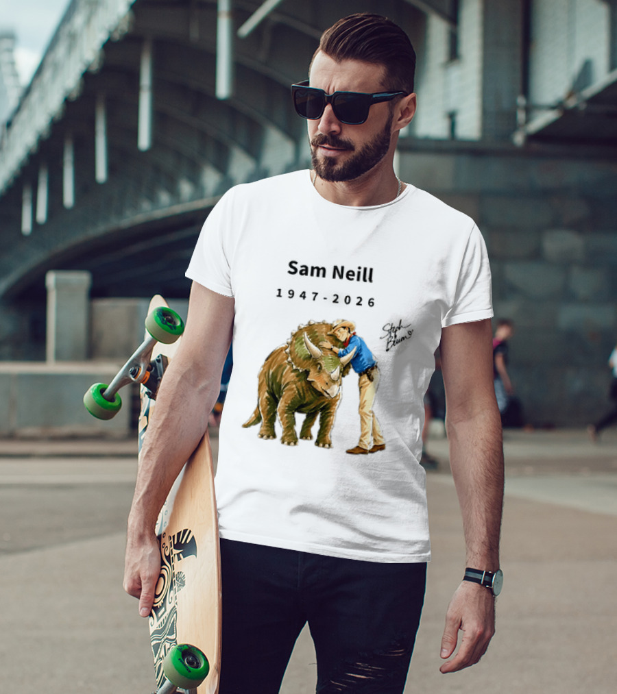 Sam Neill 1947 2026 Jurassic Park Iconic Triceratops Scene T-Shirt