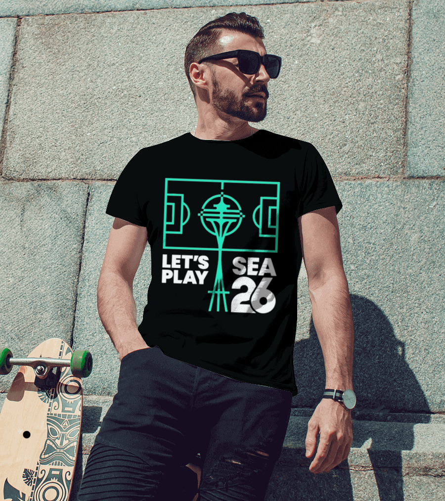 Let's Play Sea 26 Seattle Matchday Space Needle Soccer Field T-Shirt