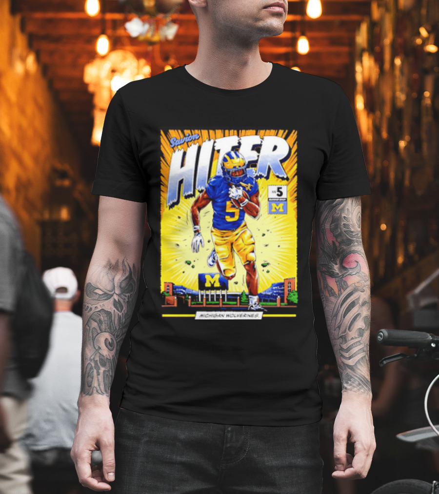 Savion Hiter Michigan Wolverines Football Number 5 Comic T-Shirt