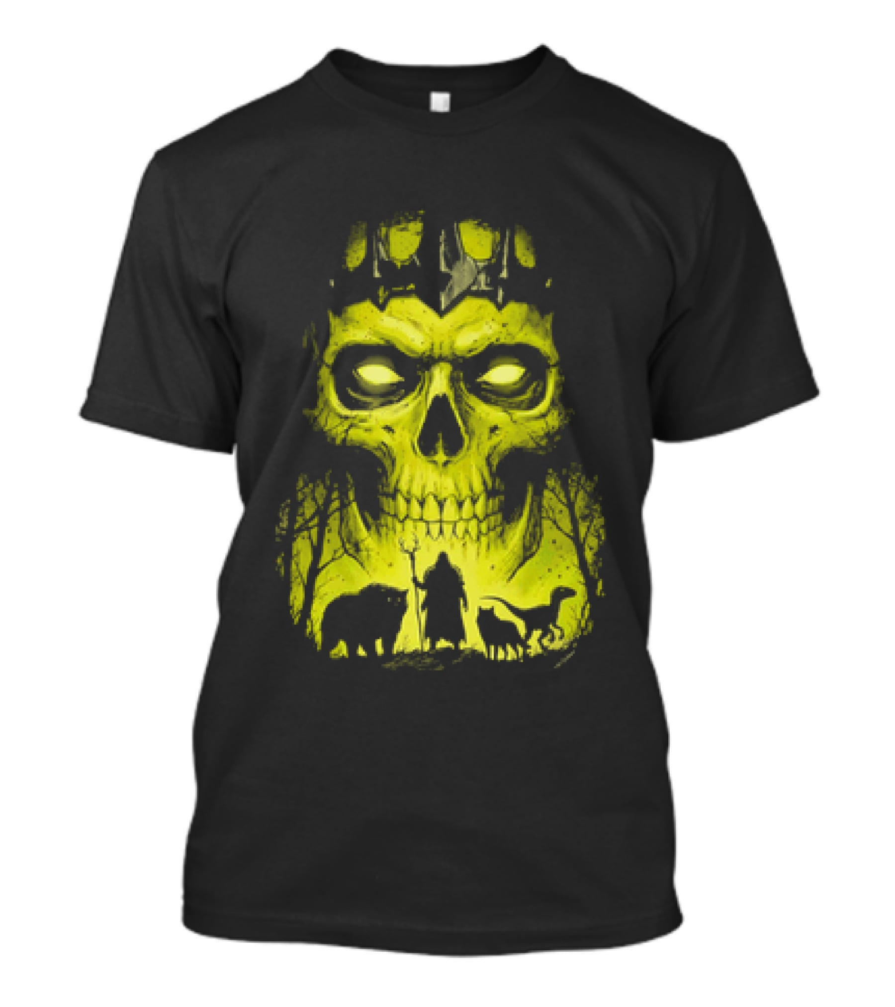 Lych Vs Druid Fantasy Dark Necromancer Skull T-Shirt