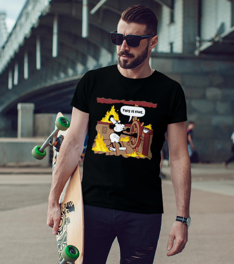 This Is Fine Steamboat Mickey Mouse Fire Captain T-Shirt