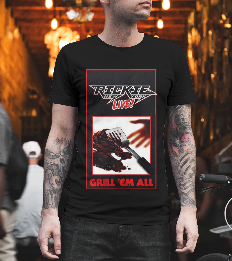 Rickie New York Live Grill Em All Spatula Design With Metal Music Influence T-Shirt