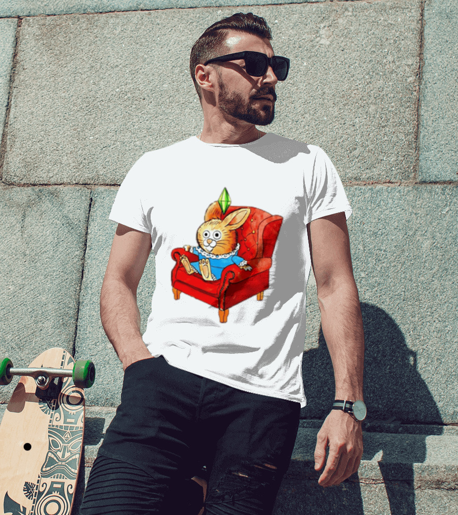 Rabbit They're Turning Me Into A Data Center Tomorrow Green Plumbob Red Couch Blue Dress T-Shirt