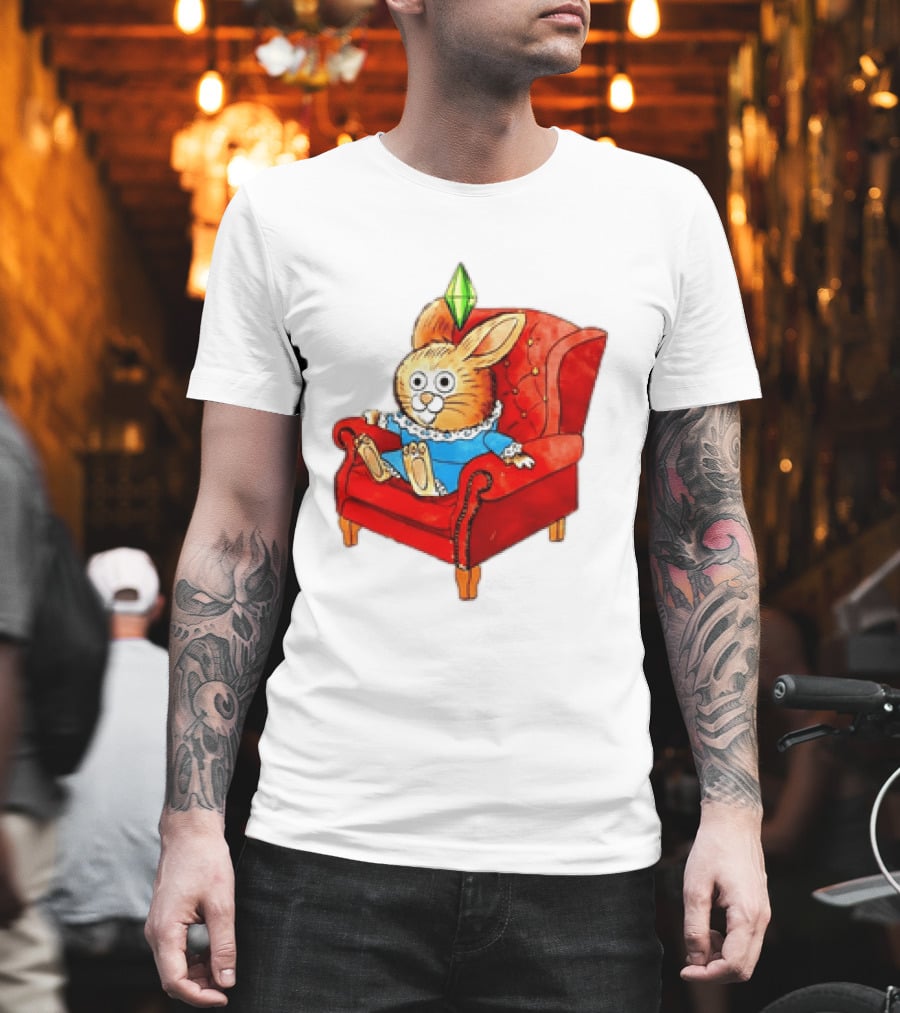 Rabbit They're Turning Me Into A Data Center Tomorrow Green Plumbob Red Couch Blue Dress T-Shirt