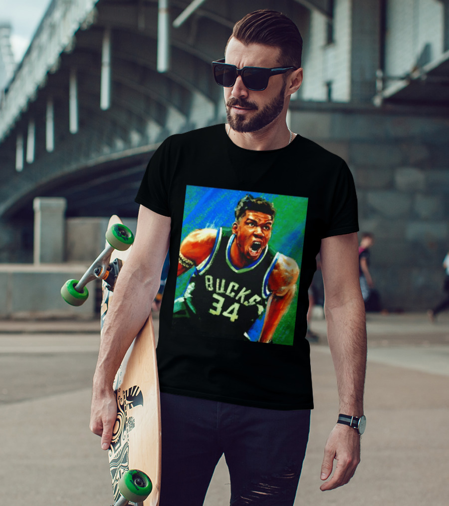 Giannis Antetokounmpo Bucks No 34 Jersey Art Basketball Star T-Shirt