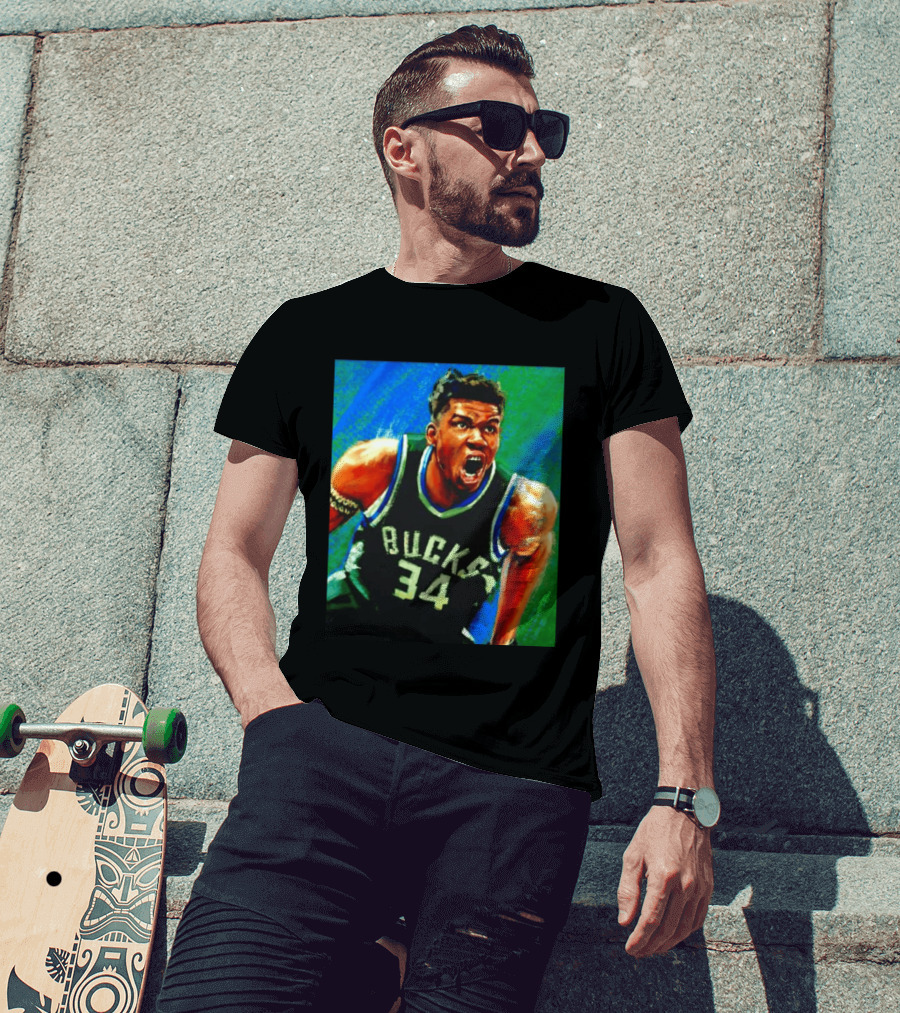 Giannis Antetokounmpo Bucks No 34 Jersey Art Basketball Star T-Shirt