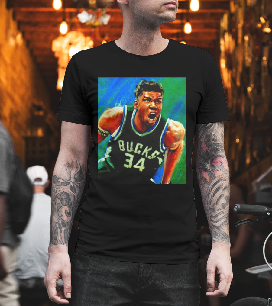 Giannis Antetokounmpo Bucks No 34 Jersey Art Basketball Star T-Shirt