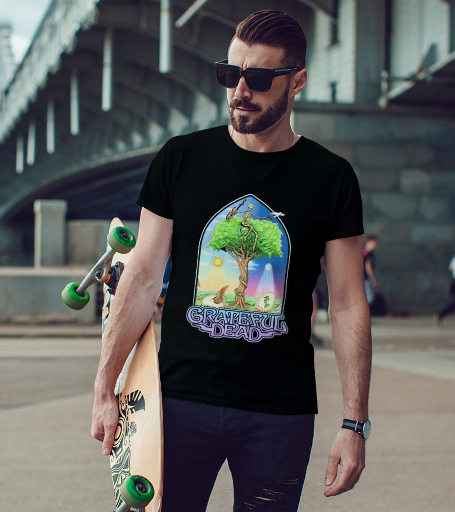 Grateful Dead Summer Magic Skeleton Guitar Tree Sunrise Sunset Fantasy T-Shirt