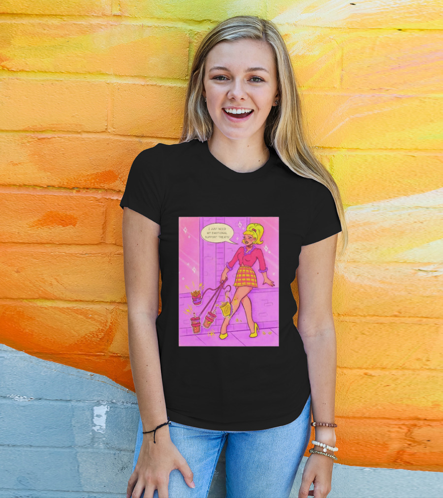 I Just Need My Emotional Support Treats Comic Style Girl With Drinks And Fries T-Shirt