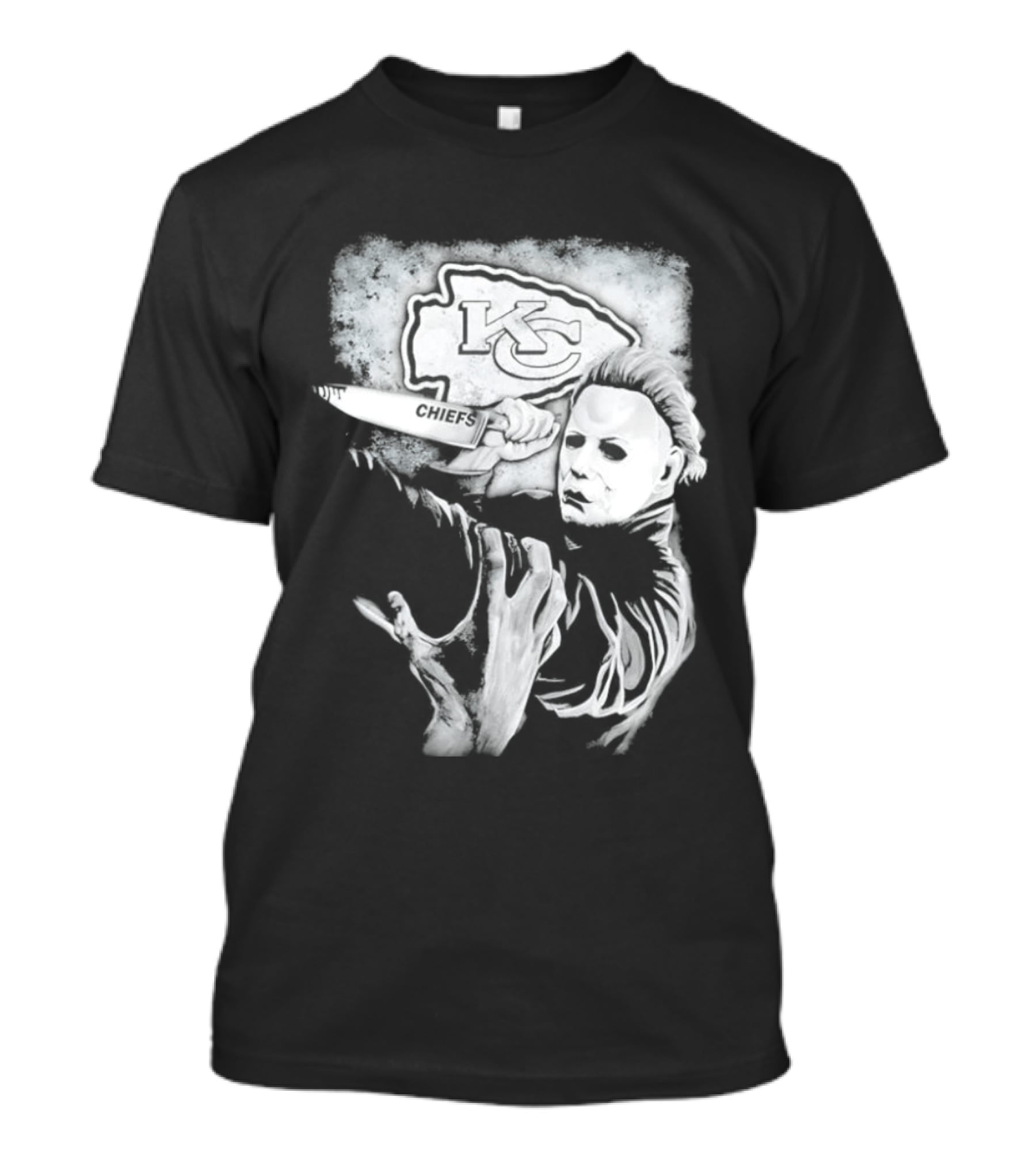 Michael Myers Holding Knife With KC Chiefs T-Shirt