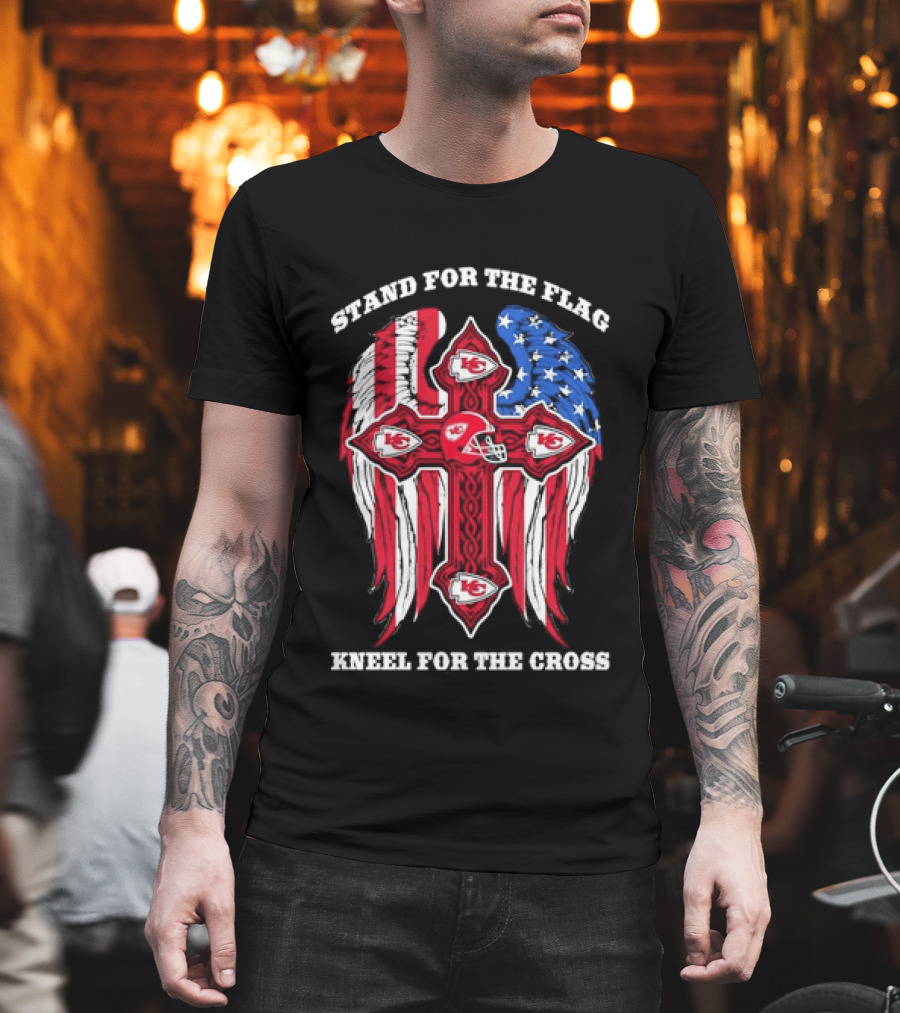Stand For The Flag Kneel For The Cross Kansas City Chiefs American Flag Cross T-Shirt