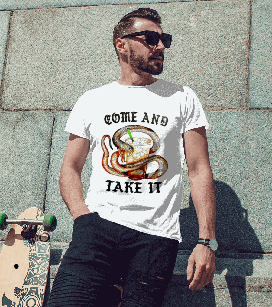 Come And Take It Snake Wrapped Around Iced Coffee Cup T-Shirt