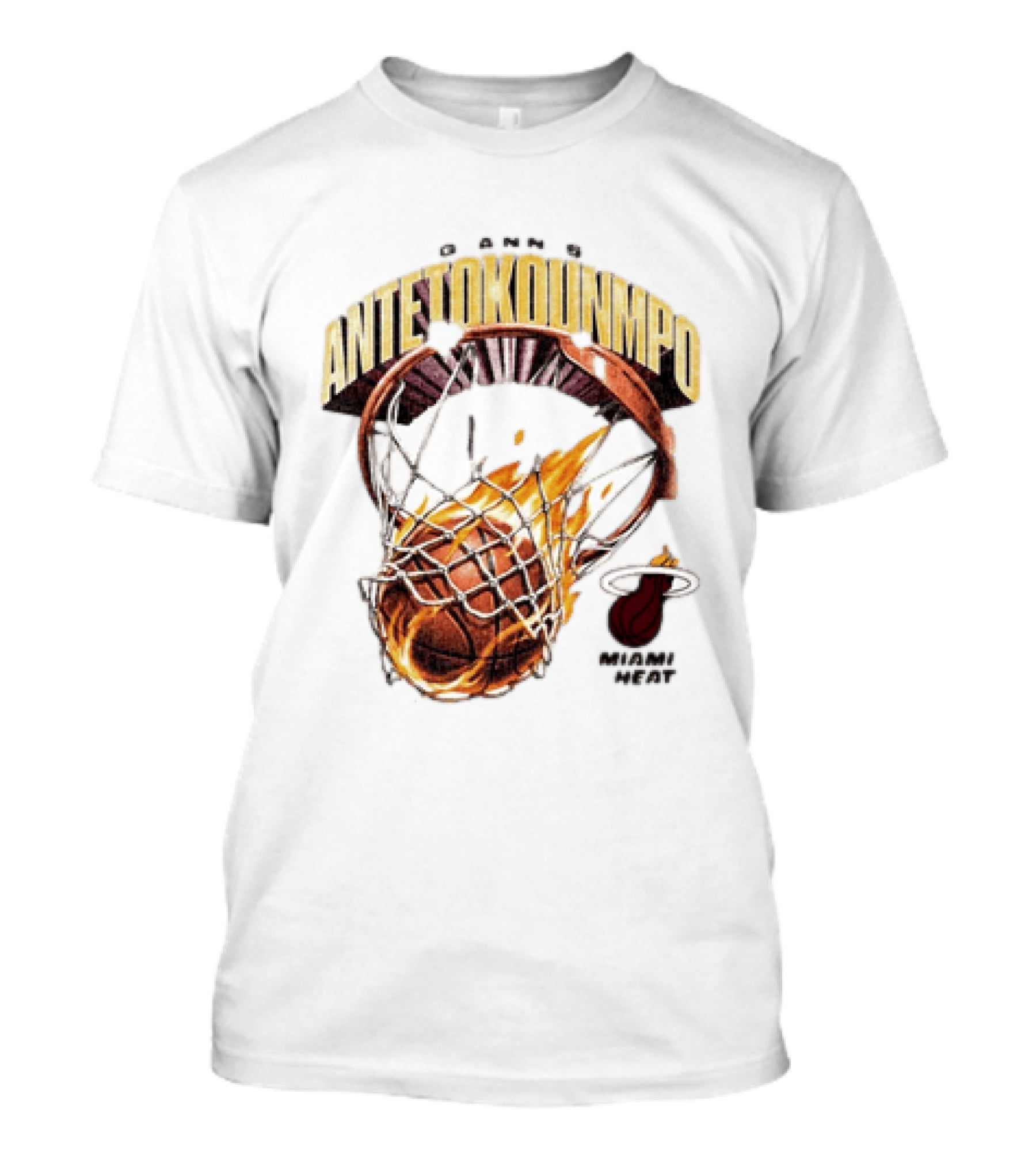 Giannis Antetokounmpo Miami Heat Basketball Hoop Fireball T-Shirt
