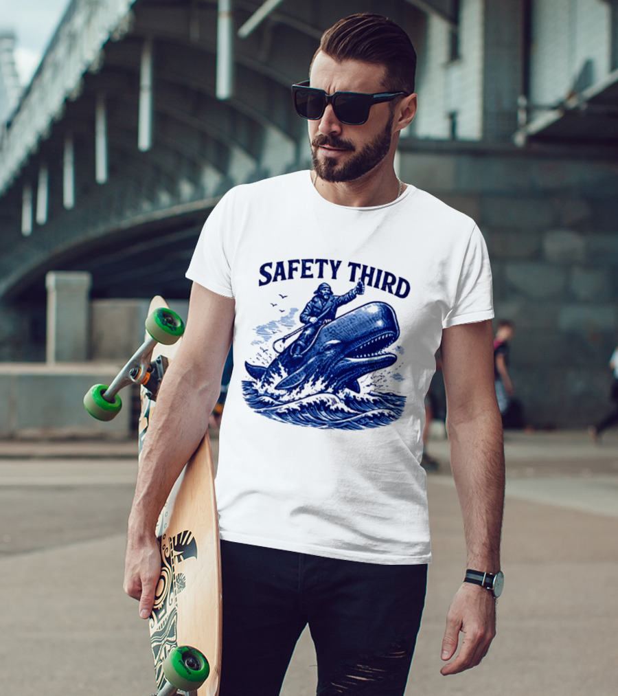Safety Third Nautical Whale Rider Humor T-Shirt