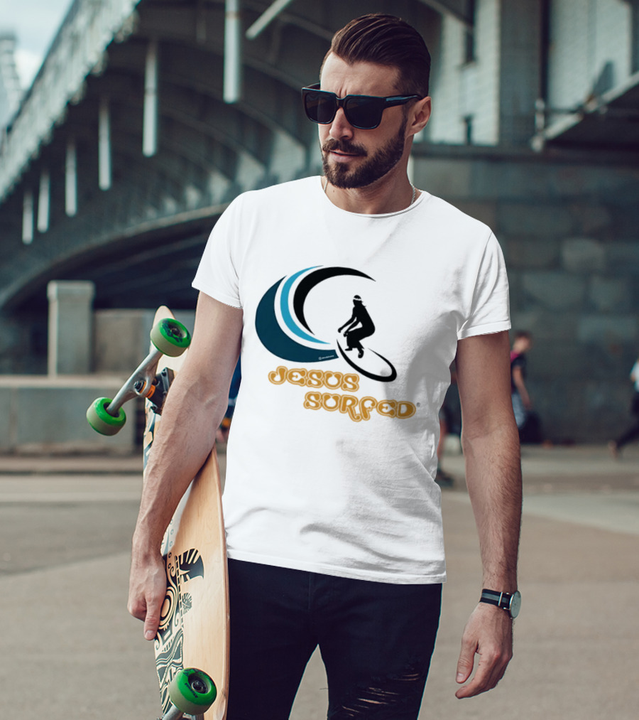Jesus Surfed Christianity Faith Surfing T-Shirt
