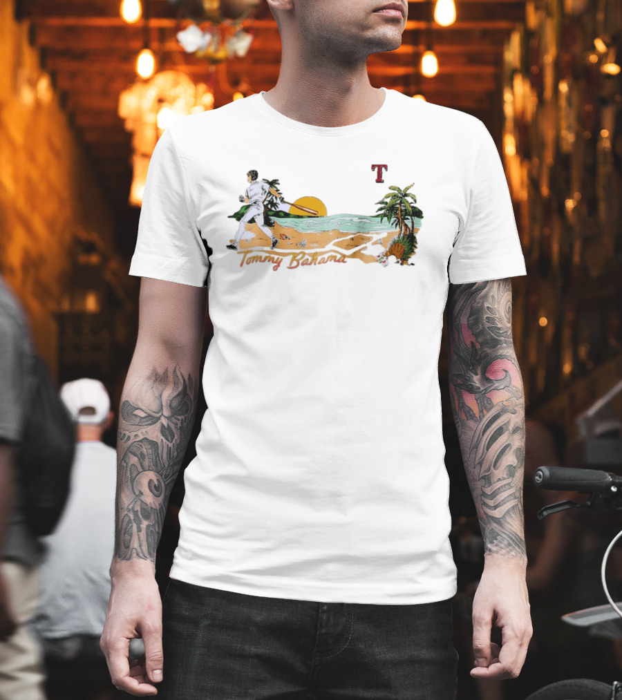 Tommy Bahama Baseball Texas Rangers Sunset Beach Scene T-Shirt