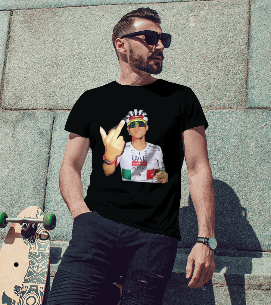 UAE Emirates Cyclist Isaac Del Toro Middle Finger Smoking With Beer T-Shirt