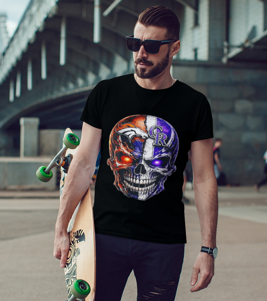 Denver Broncos Colorado Rockies Split Skull Team Spirit T-Shirt
