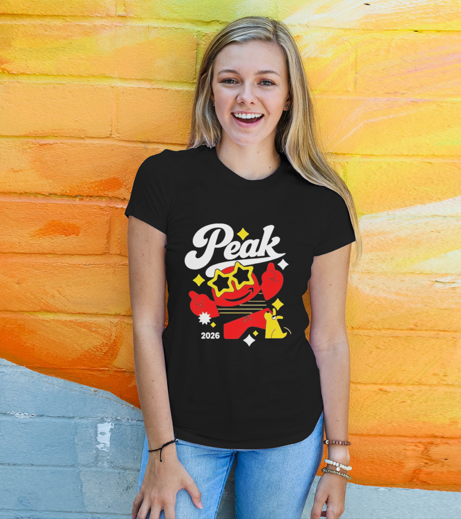 Peak 2026 Red Character With Star Glasses And Yellow Dog T-Shirt