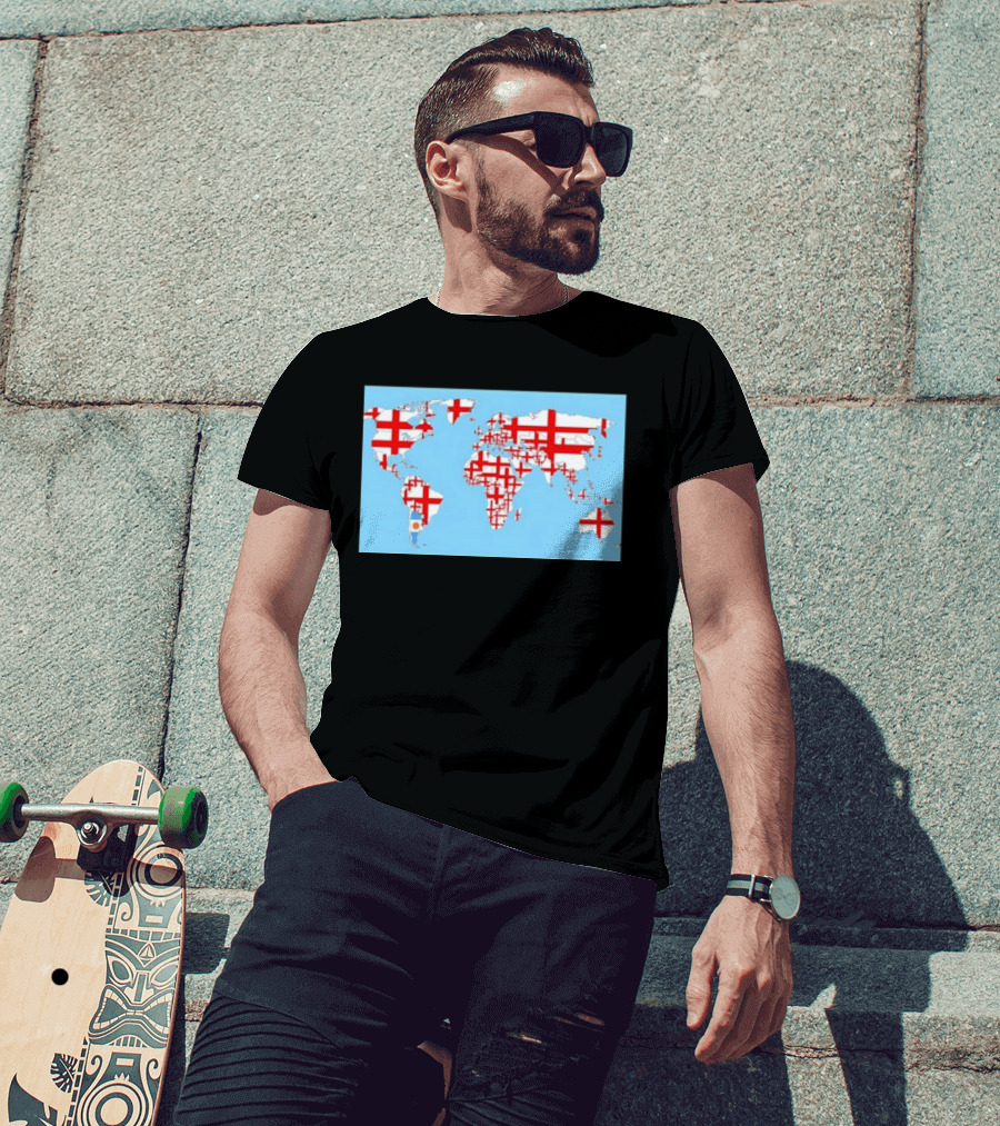 World Map With England Cross And Argentina Flag T-Shirt