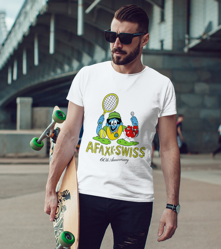AFAXK Swiss 60th Anniversary Tennis Racket And Strawberry Ice Cream Celebration T-Shirt