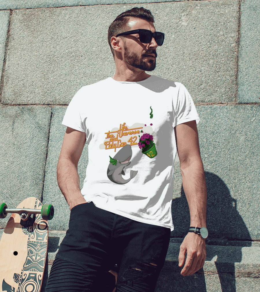 Life The Universe And Poly Con 42 Whale And Flowerpot T-Shirt