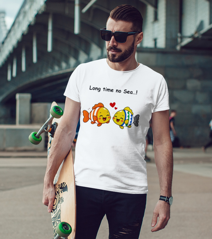 Long Time No Sea Cute Fish Ocean Pun With Heart T-Shirt