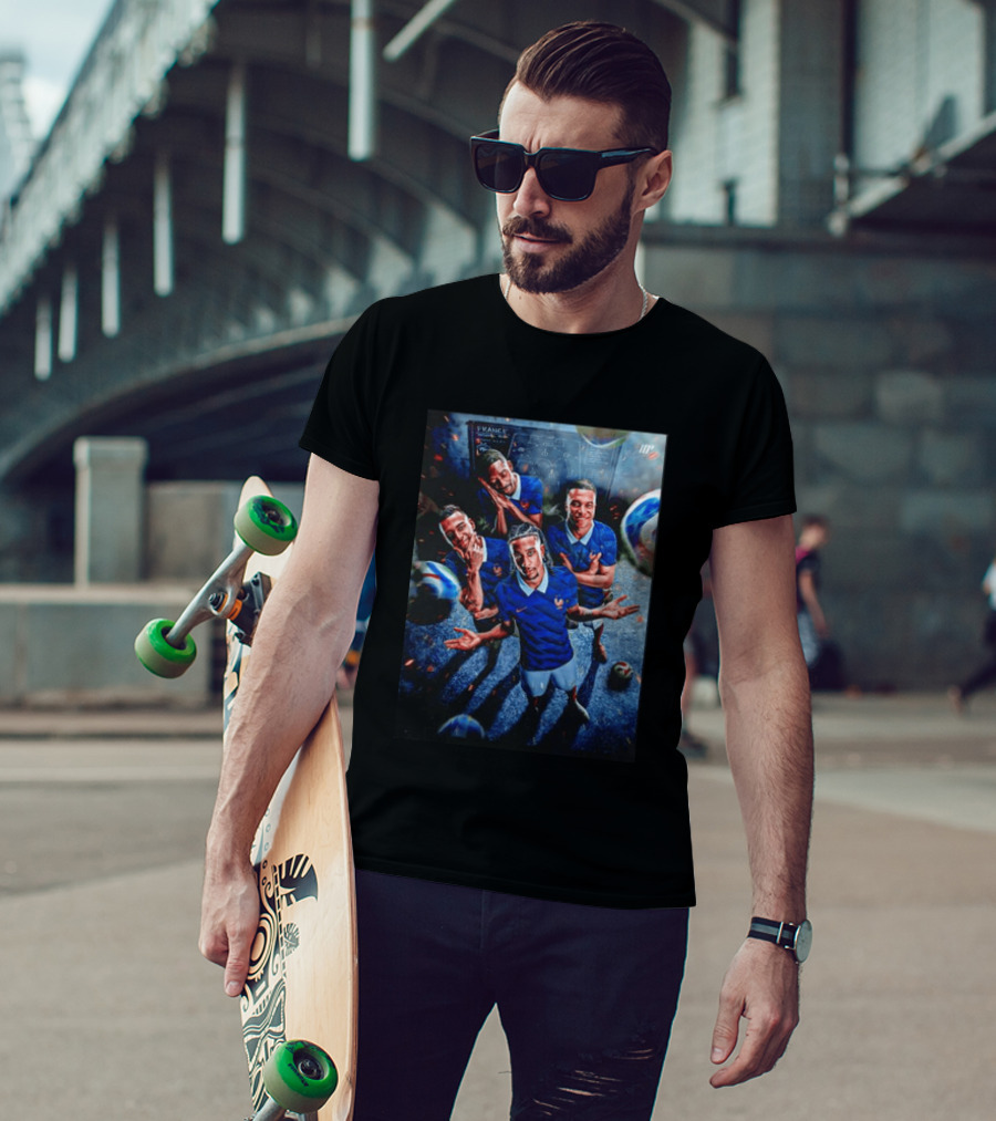 France National Team Players Collage Blue Jerseys Football Stars T-Shirt
