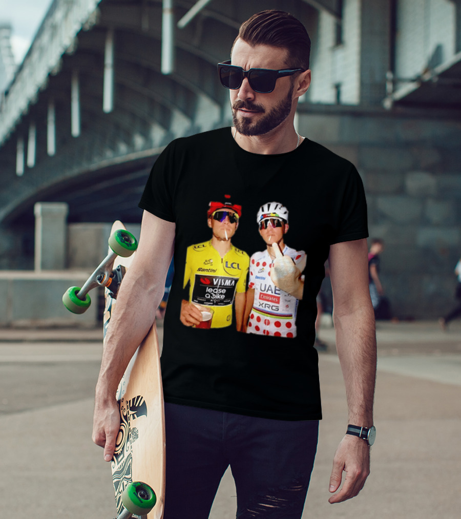 Jonas Vingegaard Tadej Pogačar 2026 Tour De France Visma UAE LCL Santini Emirates XRG Visor Beer Gesture T-Shirt