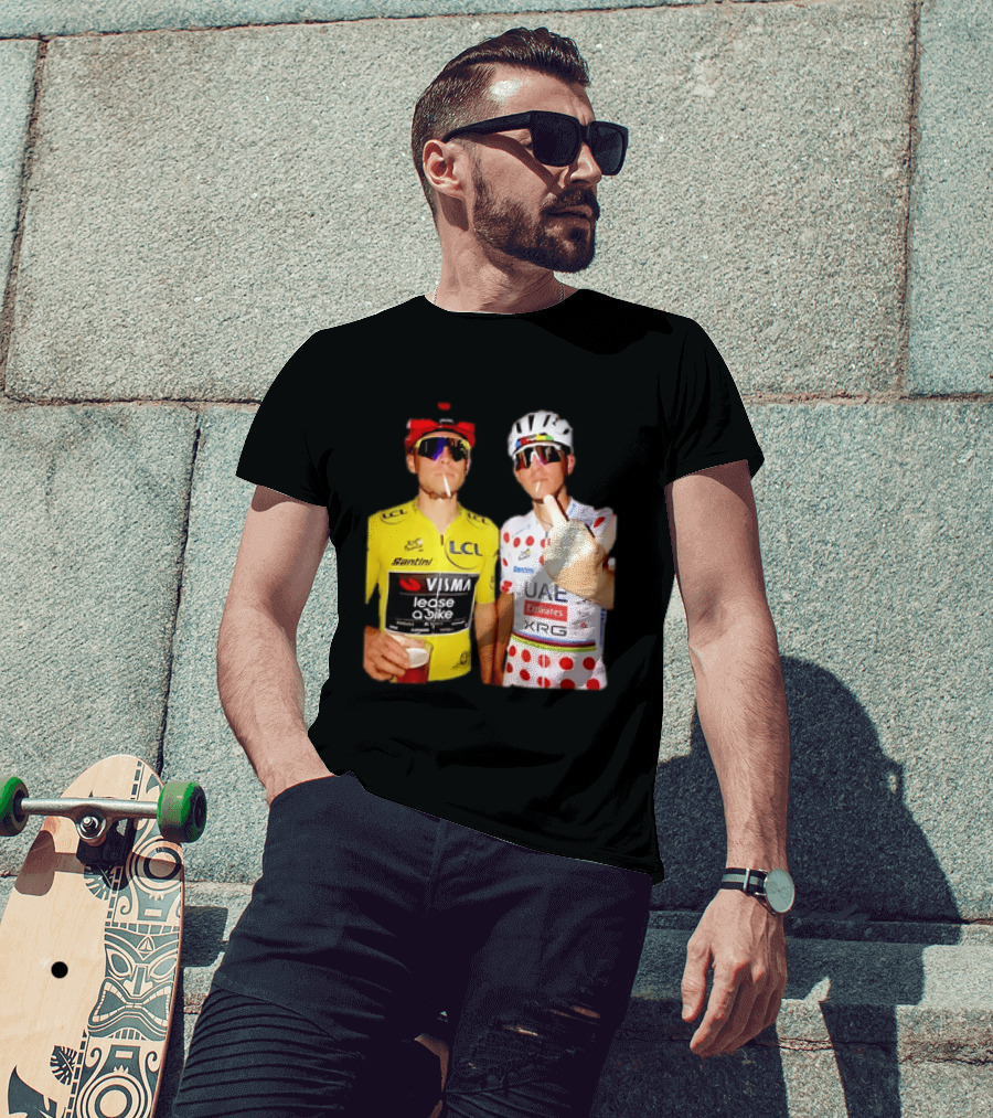 Jonas Vingegaard Tadej Pogačar 2026 Tour De France Visma UAE LCL Santini Emirates XRG Visor Beer Gesture T-Shirt