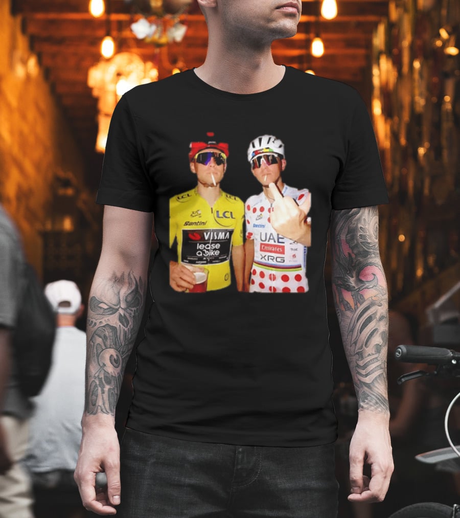 Jonas Vingegaard Tadej Pogačar 2026 Tour De France Visma UAE LCL Santini Emirates XRG Visor Beer Gesture T-Shirt