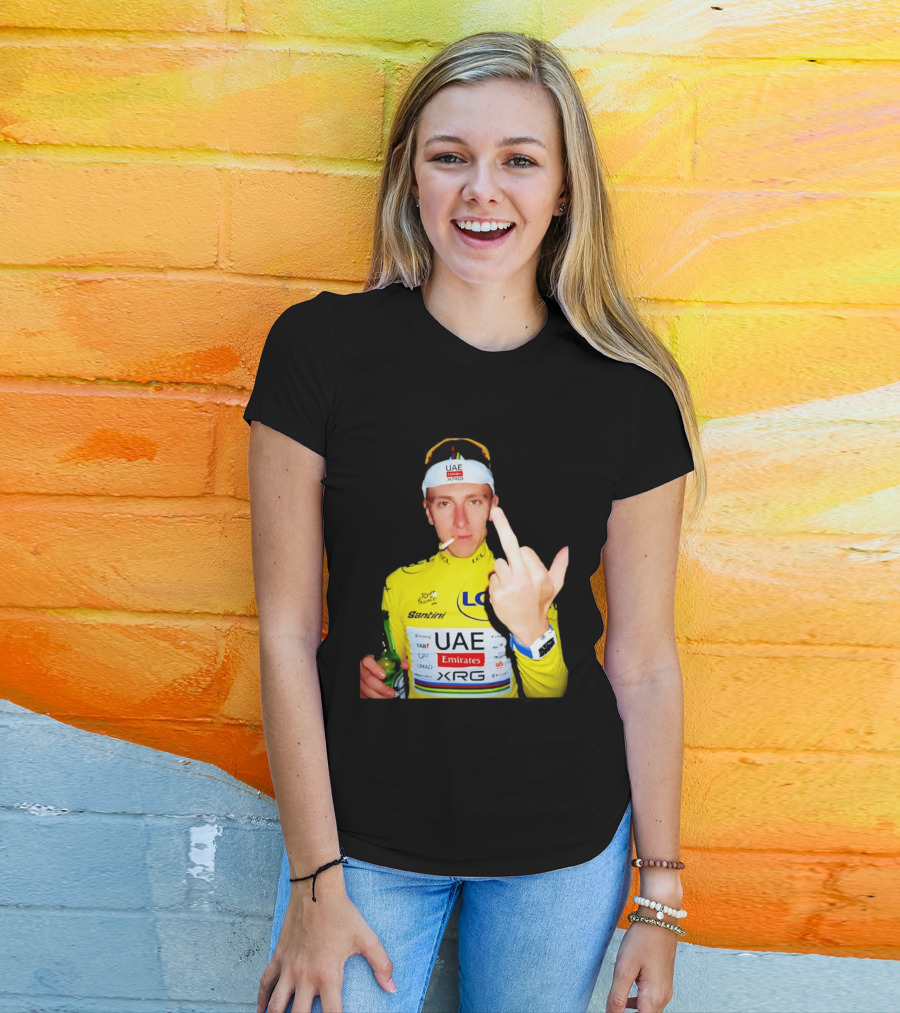 Tadej Pogačar Yellow Jersey Middle Finger Tour De France UAE Emirates LCL Santini T-Shirt