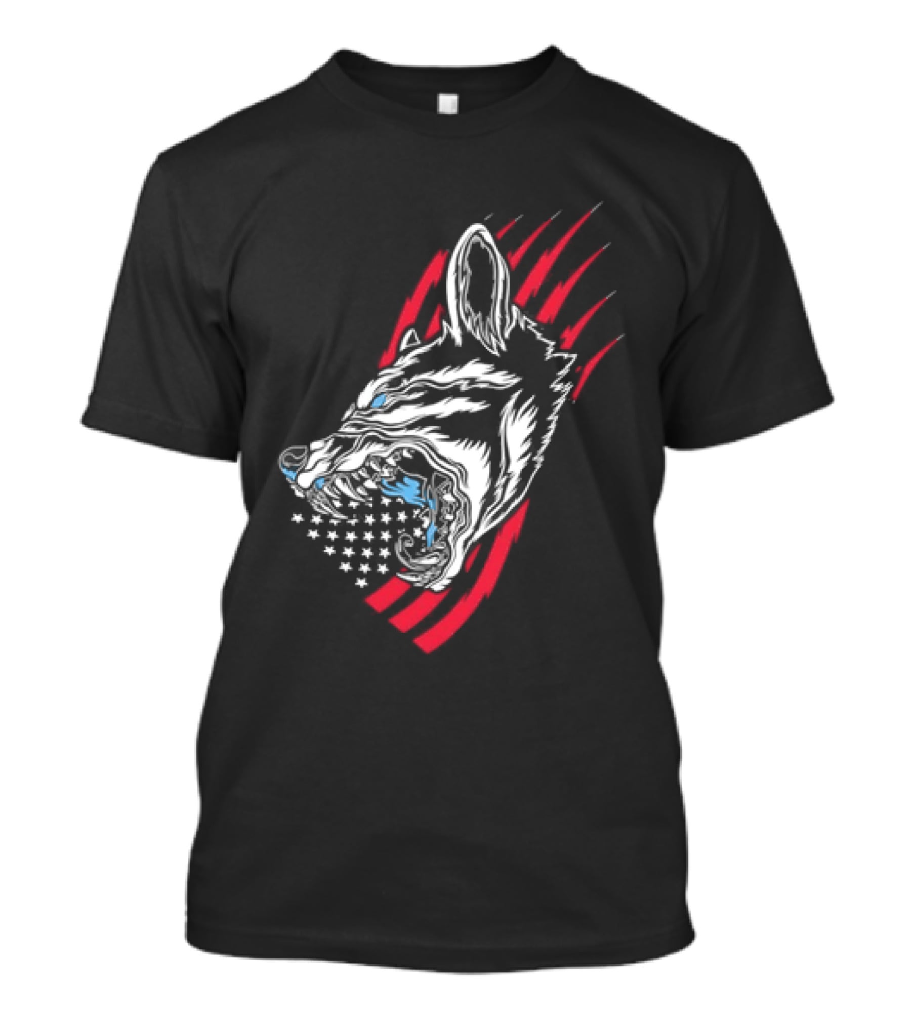 Wolf Snarling With Stars And Stripes American Flag T-Shirt