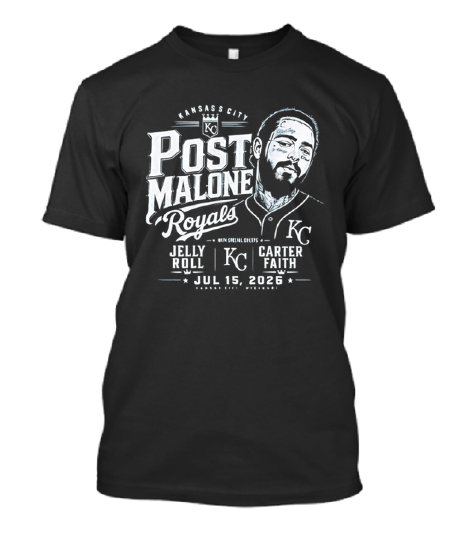 Post Malone Kansas City Royals Concert Jelly Roll Carter Faith KC 2023 T-Shirt
