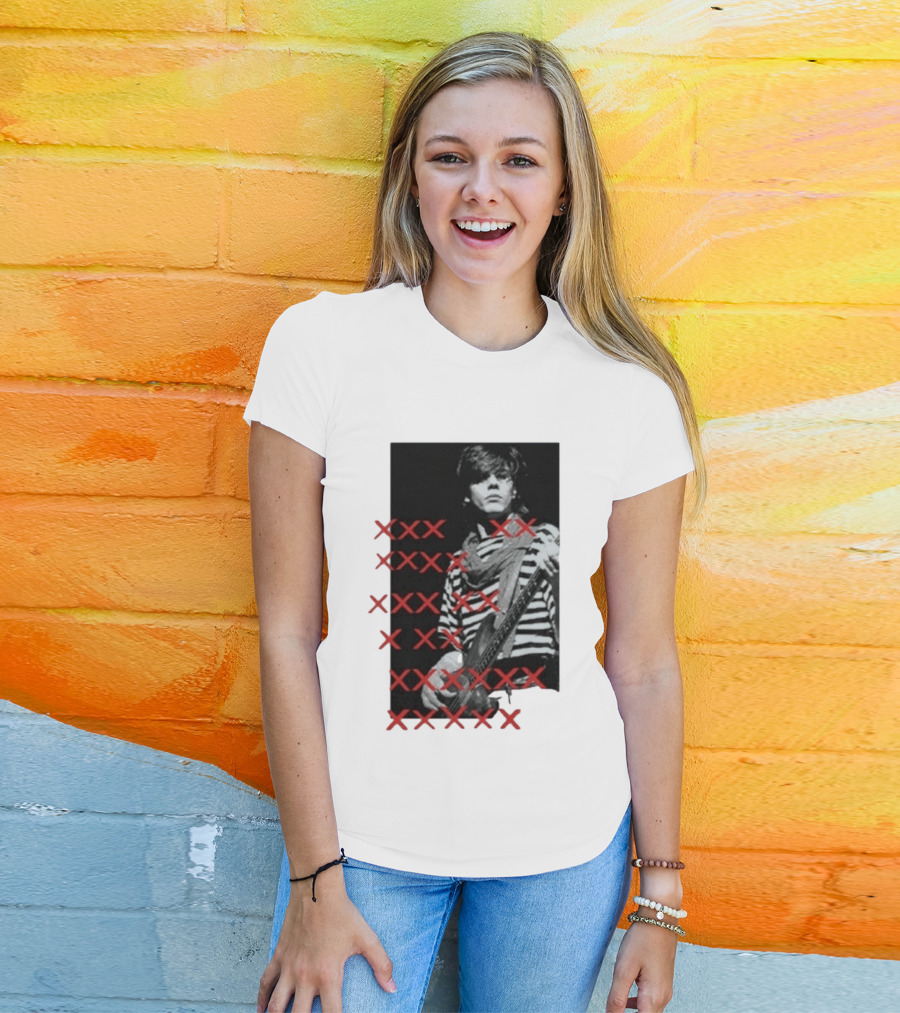 John Taylor X Punk Masters Striped Bass Guitar Image Red XXX Marks T-Shirt