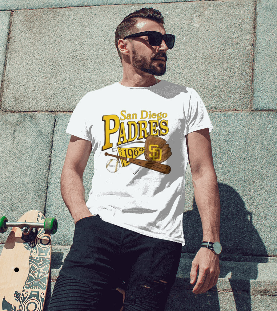 San Diego Padres Baseball Glove Bat Ball Since 1969 T-Shirt