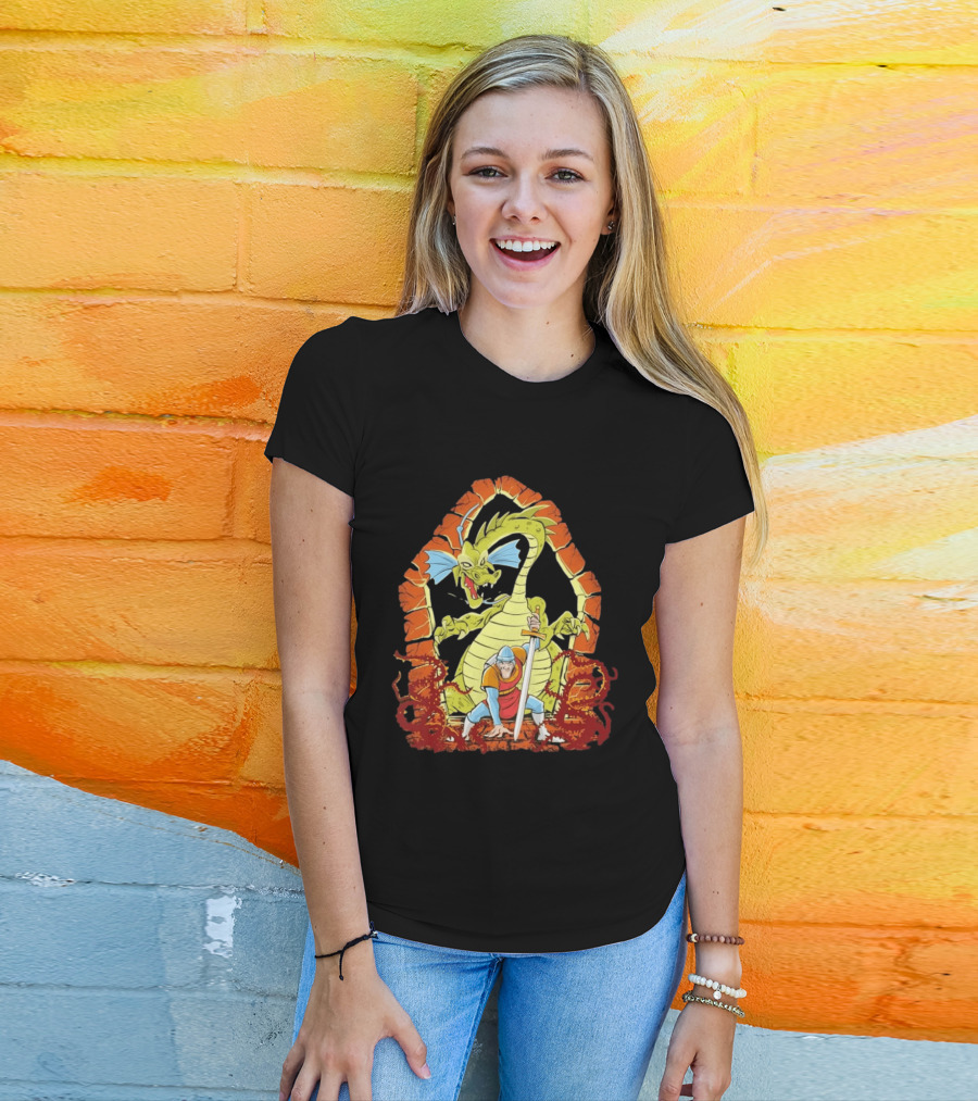 Dragons And Knights Brave Warrior Confronts Fearsome Beast In Epic Battle Scene T-Shirt