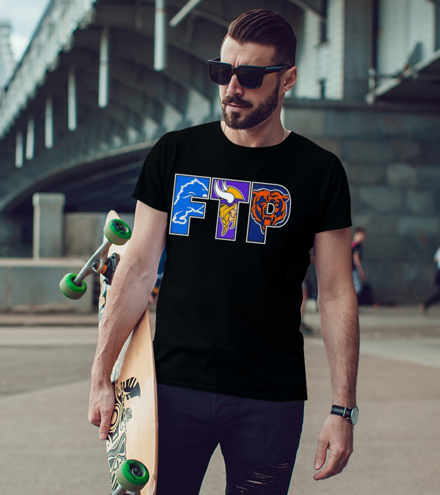 FTP Detroit Lions Minnesota Vikings Chicago Bears Logos T-Shirt