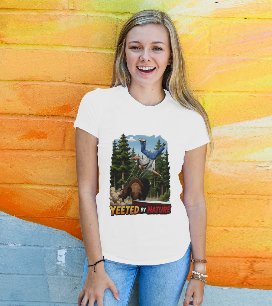 Bison Tossing Tourist Adventure Yeeted By Nature Comedy T-Shirt