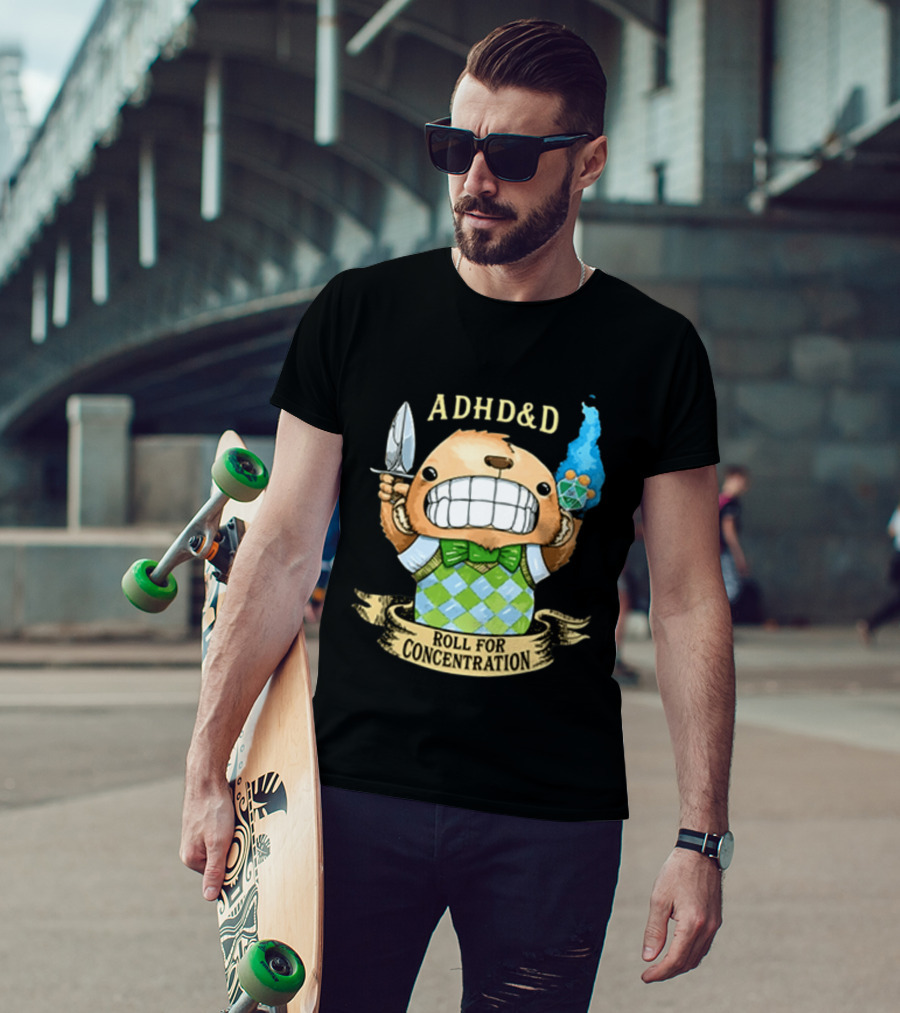 ADHD&D Roll For Concentration Bear With Knife And Dice T-Shirt