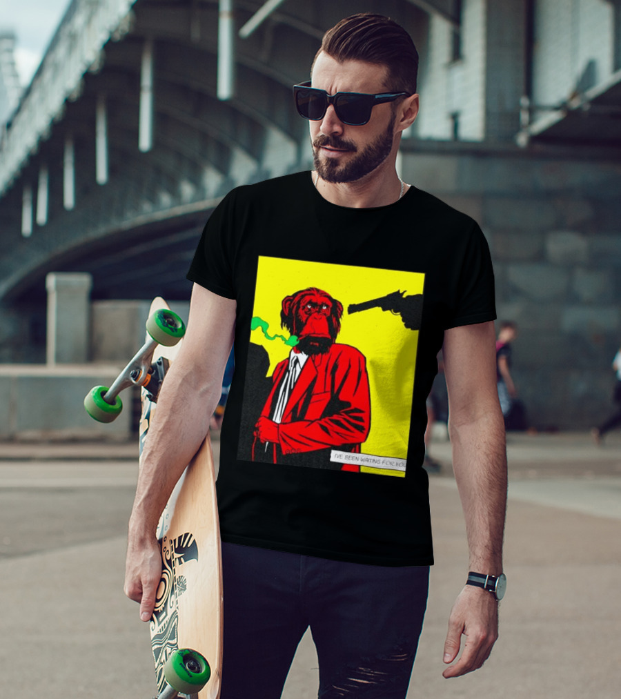 Chimpanzee Hitman Smoking Scene I've Been Waiting For You T-Shirt