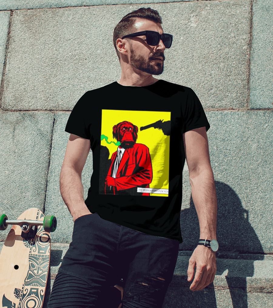 Chimpanzee Hitman Smoking Scene I've Been Waiting For You T-Shirt