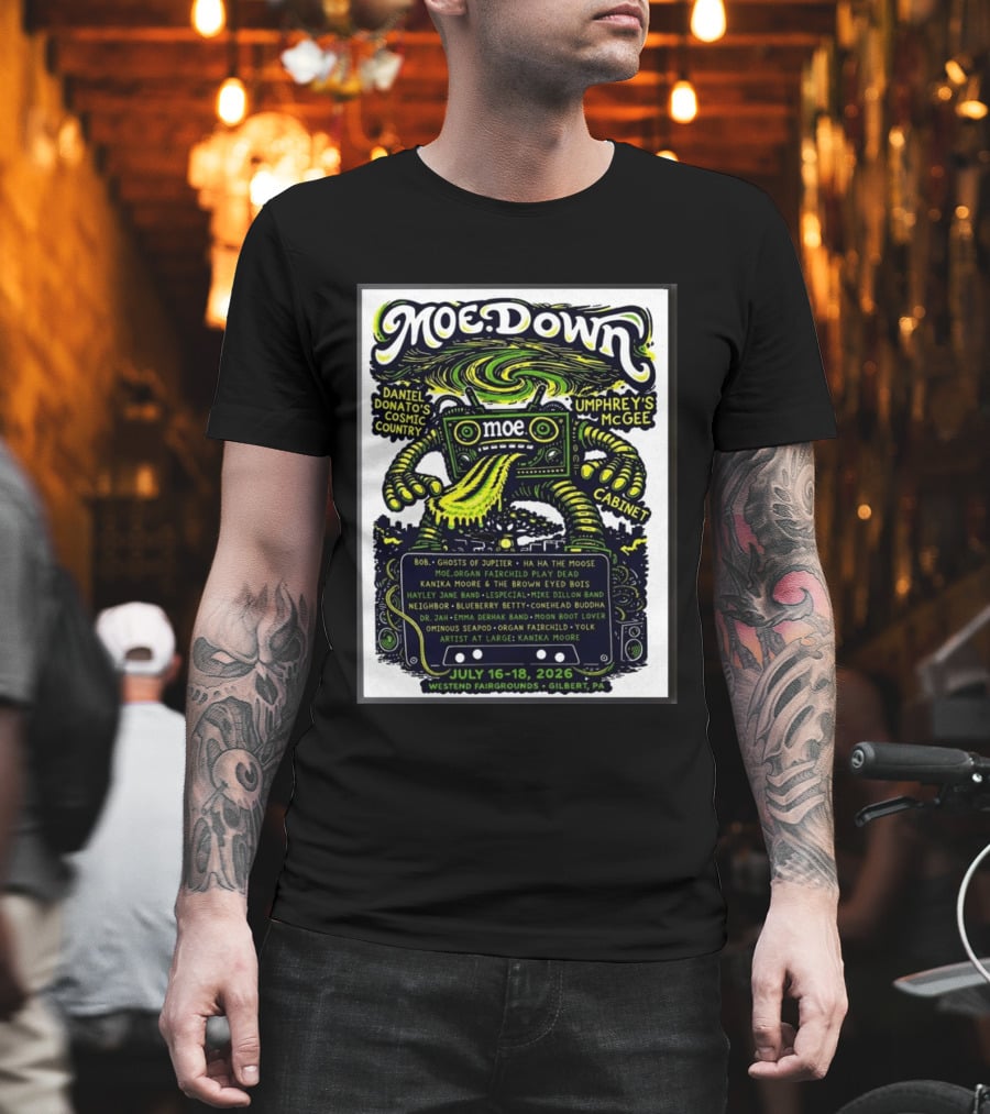 Moe Down Festival July 16 18 2026 Featuring Umphrey's McGee Cabinet Daniel Donato At Westend Fairgrounds Gilbert PA T-Shirt