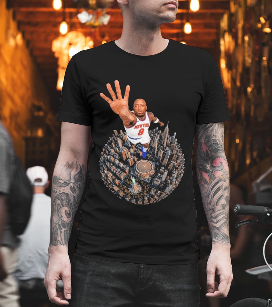 New York Basketball Player Over Cityscape Statue At Madison Square Garden T-Shirt