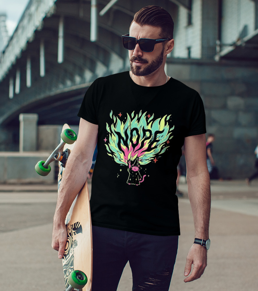 NOPE Wizard Cat Fire Magic Spell Casting Mystical Fantasy Kitten T-Shirt