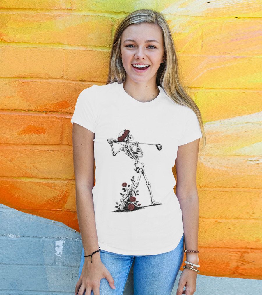 Grateful Dead Skeleton Golfer With Roses And Golf Club T-Shirt