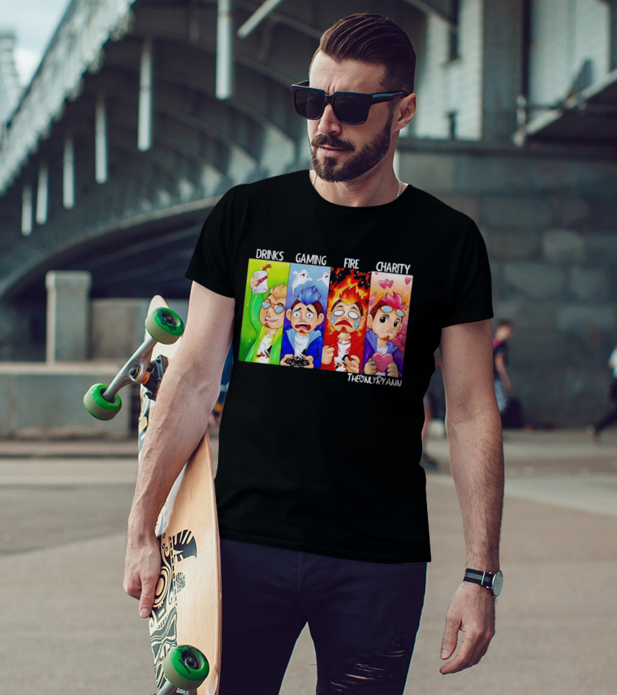 TheOnlyRyann Drinks Gaming Fire Charity Panel T-Shirt